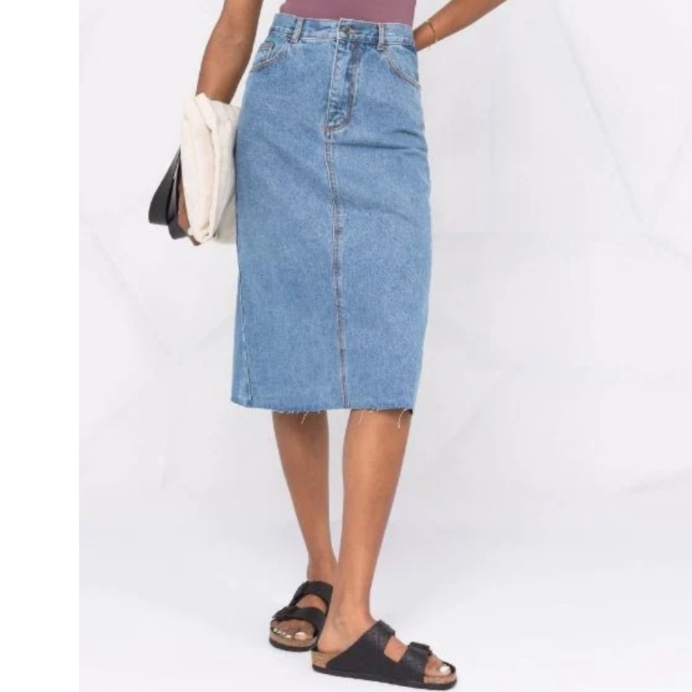Classic High-Waist Light Blue Denim Midi Skirt